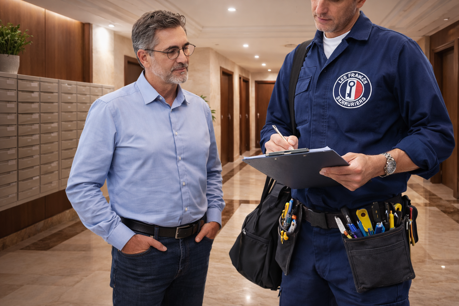 Serrurier avec un gestionnaire d'immeuble